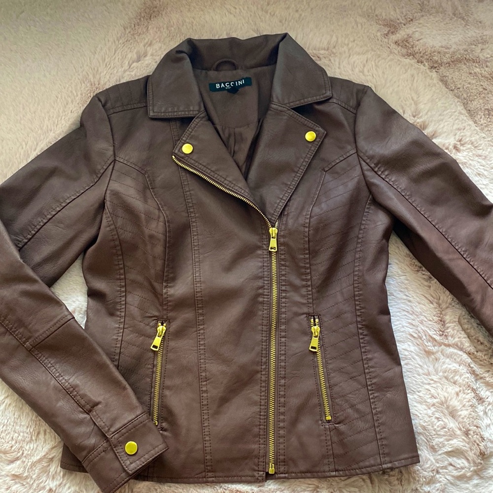Faux leather, Motorcycle jacket, brown